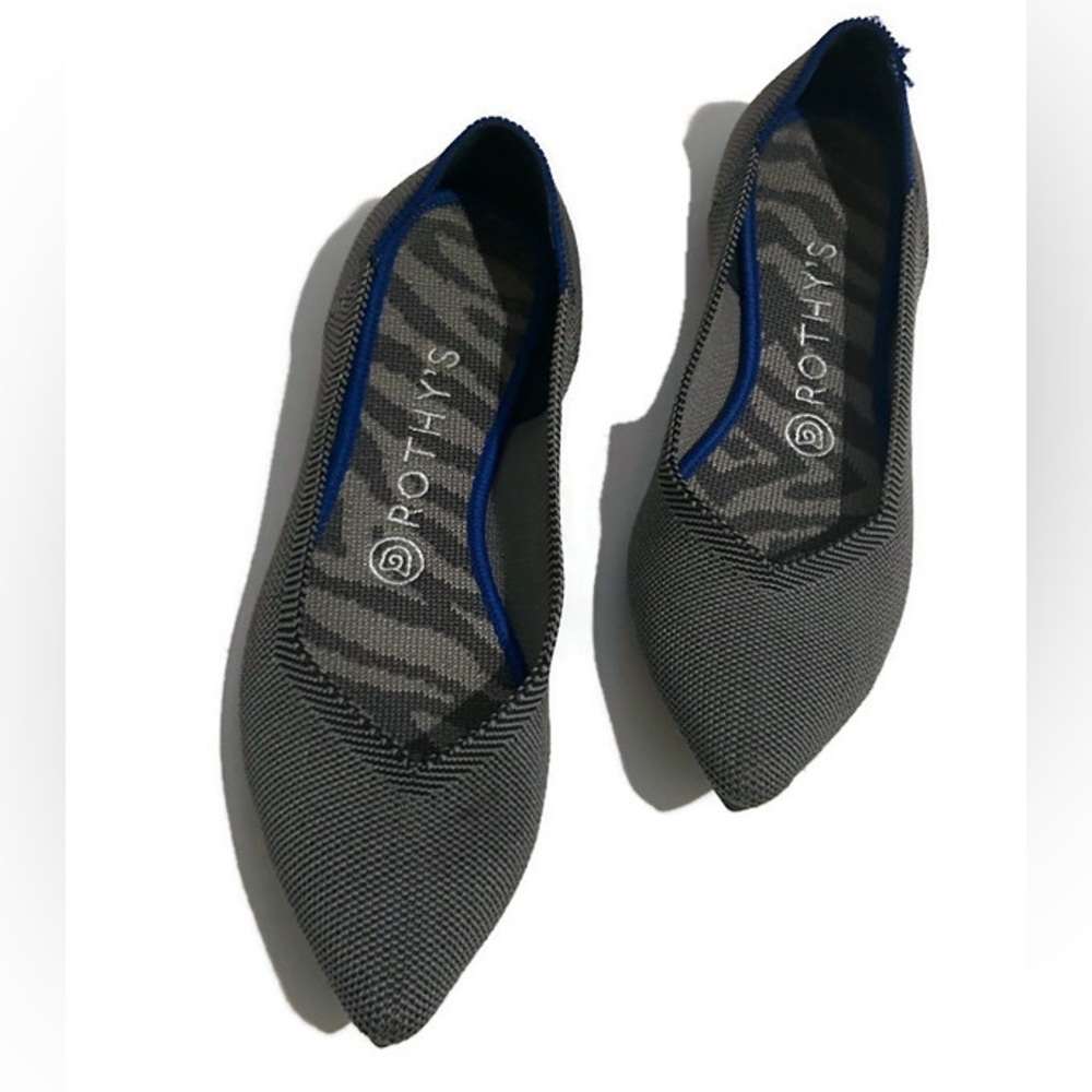 Rothy's Charcoal Gray and Blue Trim Pointy Women's Flats Size 8